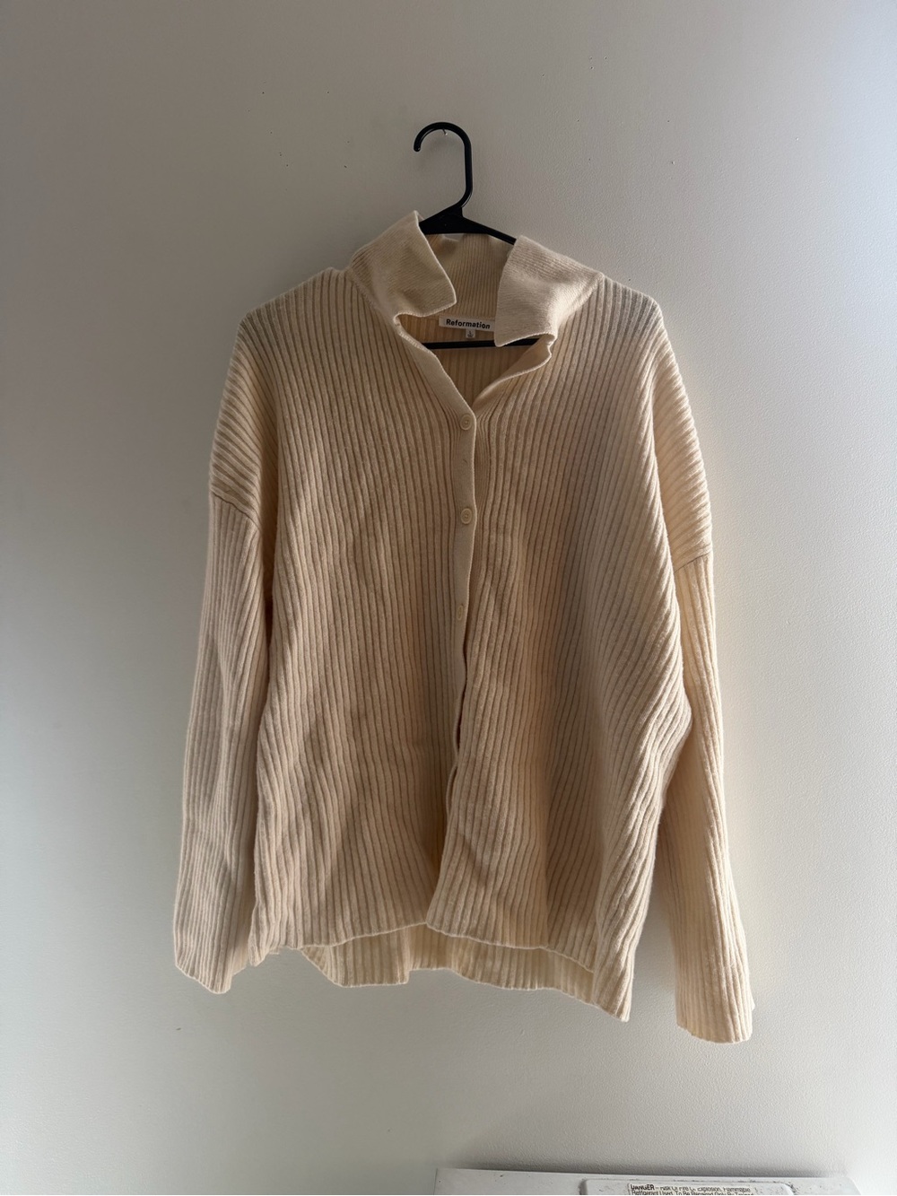Reformation Ribbed Cream Cardigan